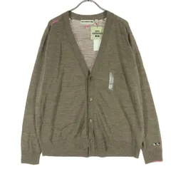 未使用 UNIQLO ユニクロ ANYA HINDMARCH アニヤハインドマーチ コラボ ワンポイントロゴ 長袖 Vネック ニットカーディガン L ブラウン系 レディース 古着