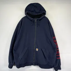 古着 カーハート Carhartt パーカー フルジップ スウェット スリーブロゴ 大きいサイズ LOOSE FIT 2XL  ネイビー系 メンズ
