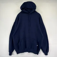 古着 ラッセル Russell USA製 パーカー プルオーバー 大きいサイズ フーディ スウェット ワンポイントロゴ 2XL  ネイビー系 メンズ