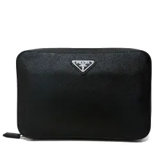 PRADA プラダ クラッチバッグ セカンドバッグ 三角ロゴ サフィアーノ ブラック 黒 メンズ