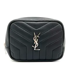 SAINT LAURENT サンローラン YSL レザー ポーチ ステッチ ブラック シルバー金具 キルティング イブサンローラン 504649 小物入れ 化粧ポーチ ギフト プレゼント