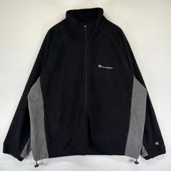 古着 チャンピオン Champion フリース ジャケット フルジップ ワンポイントロゴ 大きいサイズ ラグラン 2XL  ブラック系 ツートン メンズ