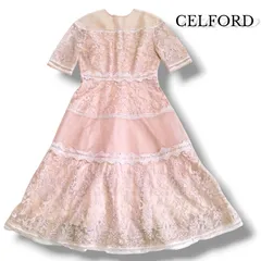 CELFORD　セルフォード　オーナメントコンビドレス　ピンクベージュ レース ワンピース   フレア 結婚式 お呼ばれ 上品 人気 オケージョン