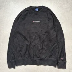 Champion メンズ スウェット ロゴプリント クルーネック コットン混 ブラック 2XL