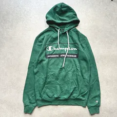 Champion メンズ パーカー フーディー コットン混 グリーン ロゴプリント M