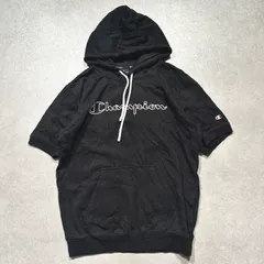 Champion メンズ 半袖パーカー フード付き コットン混 ブラック L