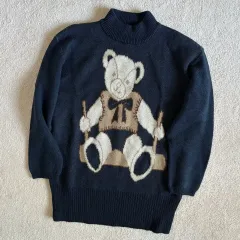 日本 ヴィンテージ ネイビー Teddy Bear ニット