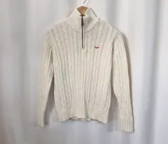 ウールシ アイボリー ケーブル ニット ハーフジップ
