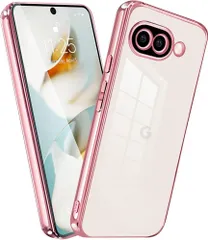 Pixel9A ケース クリア グーグルピクセル9a スマホカバー 透明 TPU ストラップホール付き 軽量 米軍MIL規格 メッキ ピンク