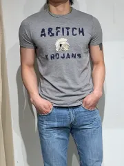 アバクロンビー インディアン刺繍 グレー 半袖Tシャツ