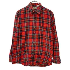90s USA製 L.L.Bean 長袖 フランネルシャツ L レッド エルエルビーン ボタン 90年代 胸ポケット チェック柄 ネルシャツ 秋物 a804-5647