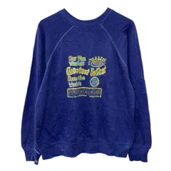 80s USA製 プリントスウェット トレーナー LARGE ブルー プルオーバー ラグラン 80年代 ビックプリント スウェット 春秋物 a804-5656