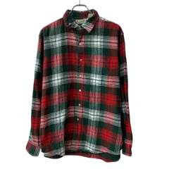 90s USA製 L.L.Bean 長袖 フランネルシャツ L レッド マルチカラー エルエルビーン ボタン 90年代 チェック柄 胸ポケット 春秋物 a804-5685