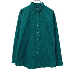 90s LANDS'END 長袖 チェックシャツ L グリーン ランズエンド ボタンダウン 90年代 胸ポケット ギンガムチェック 春物 a804-5714