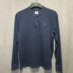 HAZZYS ヘジス ネイビー ウール混 メンズ ヘンリーネック 長袖Tシャツ 105
