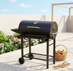 バーベキューコンロ 温度計付き 8-12人用 バレル式 燻製可 BBQグリル