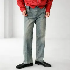 メンズ ハーフバンディング サンド ブラッシュ レジッギ レギュラーフィット デニム