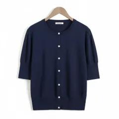 ☆ ネイビー ☆ Sサイズ ☆ ニットカーディガン トップス ニットカーディガン レディース 五分袖 カーデガン サマーニット 羽織 羽織り レディースカーディガン カーデ 上着 ニット 5分袖 薄手 薄い 丸首 シンプル 無地 サマー