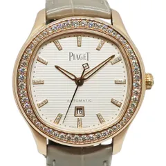 【天白】仕上済 PIAGET ピアジェ ポロ デイト G0A46023 シルバー PG レザー ダイヤモンド 自動巻き レディース 腕時計 女のサムネイル