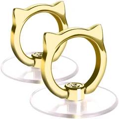 【人気商品】猫 透明 スマホリング ネコ 落下防止リング ホールドリング 薄型 スタンド 車載ホルダー 360回転 iPhone/Android各種他対応 (猫型2個金)