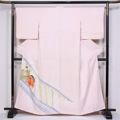 付下げ 袷 身丈161cm 裄丈65cm 正絹 Aランク インフォーマル 広衿 Lサイズ 琵琶 平安絵巻 古典的 しとやか ピンク系 RP 1218-10226のサムネイル