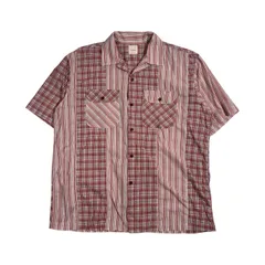 Karl Helmut カールヘルム ストライプ チェック 半袖 オープンカラーシャツ /レッド系 メンズ