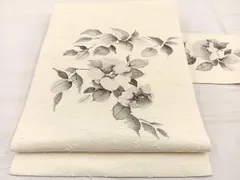 平和屋着物◎九寸名古屋帯　作家物　手描き　髭紬　牡丹　正絹　逸品　BAAX1930hv