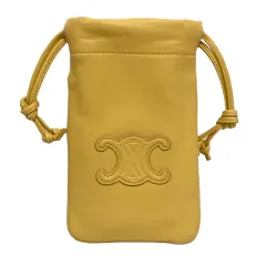 セリーヌ CELINE ドローストリング モバイルポーチ キュイル トリオンフ スムースラムスキン ショルダーバッグ ロゴ 黃 イエロー ポレン