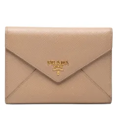 プラダ サフィアーノ レター 三つ折り財布 1MH002 カメオ ベージュ レザー レディース PRADA【1-0261018】