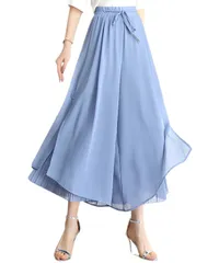 【在庫セール】レイヤードで魅せる スカーチョ レディース 夏 涼しい プリーツ がうちよパンツ ボトムス シフォン ロング丈 大きいサイズ ガウチョ リゾート 体型カバーきれいめ 春 春夏