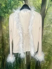 アイボリ ファー カーディガン y2k ギャル 森ガール 日本 ヴィンテージ必須アイテム カーディガン パーティー衣装