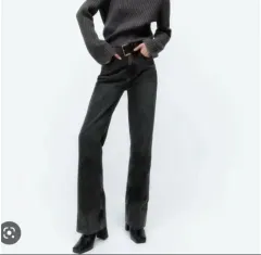 (新品) ZARA ザラ ブラックウォッシュ ブラックデニム ターンアップ ロールアップ パンツ (26-27サイズ)