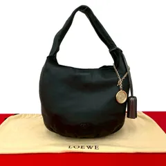 極 美品 袋付 LOEWE ロエベ アナグラム ロゴ ナッパ レザー 本革 タッセル セミ ワン ショルダーバッグ ミニ トートバッグ ブラック 37703