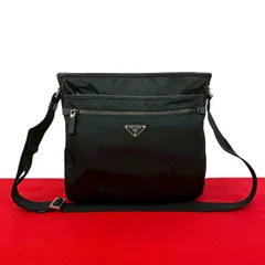 極 美品 PRADA プラダ 三角ロゴ 金具 ナイロン サフィアーノ レザー ショルダーバッグ サコッシュ メッセンジャーバッグ ブラック 38997