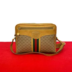 極 美品 GUCCI グッチ オールドグッチ ヴィンテージ シェリーライン マイクロGG ロゴ レザー 本革 ショルダーバッグ ブラウン 557-5