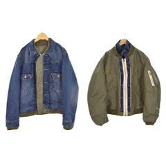 サカイ sacai リーバイス Levi's Denim Nylon Twill Reversible Blouson デニムジャケット MA-1 ブルゾン リバーシブル S 青 ブルー カーキ 25-03707M ☆AA★のサムネイル