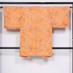 アンティーク 羽織 袷 身丈93cm 裄丈61cm 正絹 Cランク Sサイズ 紐あり 植物柄 レトロ ポップ 朱系 HP 1232-10264