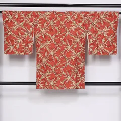 道行コート 袷 身丈84cm 裄丈62cm 正絹 Aランク セミフォーマル Sサイズ 梅 古典的 ボタニカル 朱系 HP 1237-10290