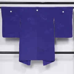 アンティーク 羽織 袷 身丈96cm 裄丈60cm 正絹 Bランク Sサイズ 三つ紋（片喰） 紐あり 紋意匠 創作柄 青系 RP 1232-10299
