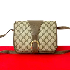 極 美品 GUCCI グッチ オールドグッチ ヴィンテージ GG ロゴ 金具 レザー 本革 ショルダーバッグ ポシェット サコッシュ ブラウン 128-5