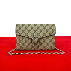極 美品 GUCCI グッチ ディオニュソス GGスプリーム レザー チェーン ショルダーバッグ ショルダーウォレット ポシェット ブラウン 97530