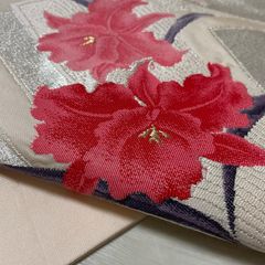 白木蓮 アンティーク名古屋帯 刺繍帯 日本刺繍 ピンク - メルカリ
