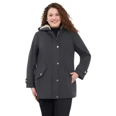 ロンドンフォグ レディース アウター ジャケット・ブルゾン プラスサイズ ウール コート Plusize London Fog SherpaLined Hood WoolBlend Coat Charのサムネイル