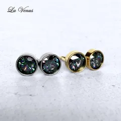 ✴︎極夜の妖精✴︎ つけっぱなしOK レインボー モアサナイト 一粒 ベゼルピアス 4mm 宝石質 VVS1 316 サージカルステンレス 両耳用 金属アレルギー対策