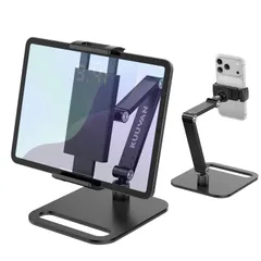 【数量限定】タブレット スタンド 卓上 iPad アーム アルミ製 4.7-17.3インチ対応 耐荷重1.5キロ 金属ジョイント スマホ俯瞰撮影 角度無段階 スマホ/タブレット/15.6型17.3型モバイルモニタ対応 ブラックのサムネイル