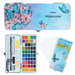 【在庫処分】Ohuhu 固形水彩 透明 水彩絵の具 50色 絵の具セット 絵具 鮮やか 画材 塗り絵 スケッチ 大人 誕生日 クリスマス プレゼント コンパクト 収納ケース付きのサムネイル