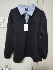 シャツ レイヤード スウェット ブラック メンズ