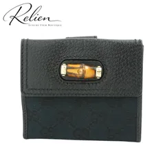 ✨Sランク✨　GUCCI ミニ財布　バンブー　インターロッキング　GGライン　黒　ブラック　竹　キャンバス　シマ