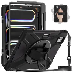 【在庫処分】適合 iPad Air 13インチ2026年M4/2025年M3/2024年M2/Pro 12.9インチ 第 6 5 4 3世代 用のケース 肩掛け 360度回転 ハンドストラップ ショルダーストラップ 縦置き 横置き Pencil 收納 落下防止