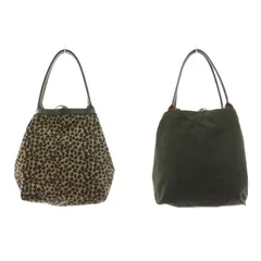 フェリージ Felisi リバーシブル トートバッグ ハンドバッグ ナイロン レザー レオパード柄 ヒョウ柄 ポーチ チャーム付き ベージュ 茶 ブラウン カーキ /KU